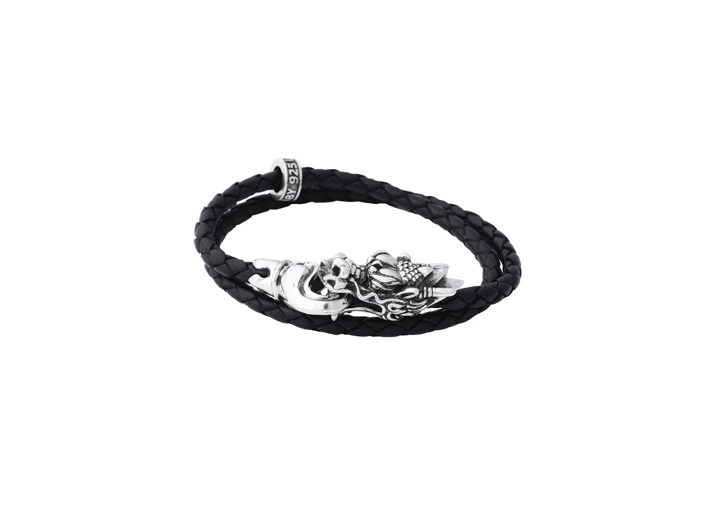 Small dragon bite double wrap leather bracelet, 8.75"