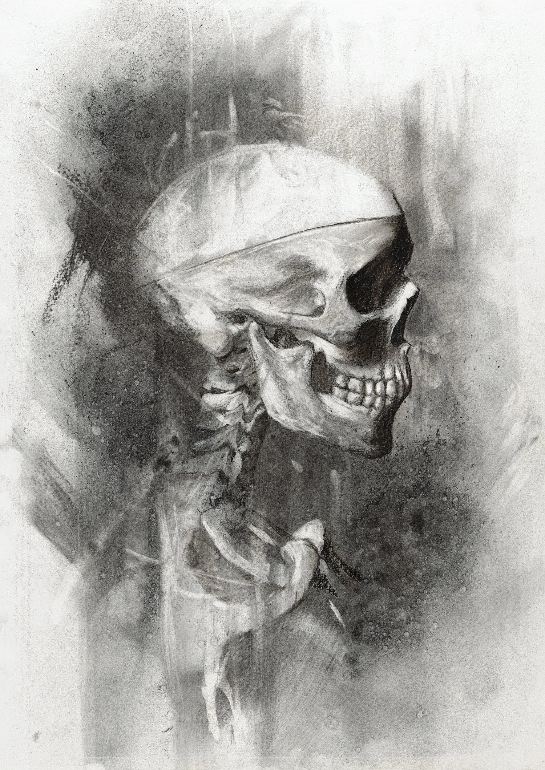 Skeleton charcoal artwork on a3 paper