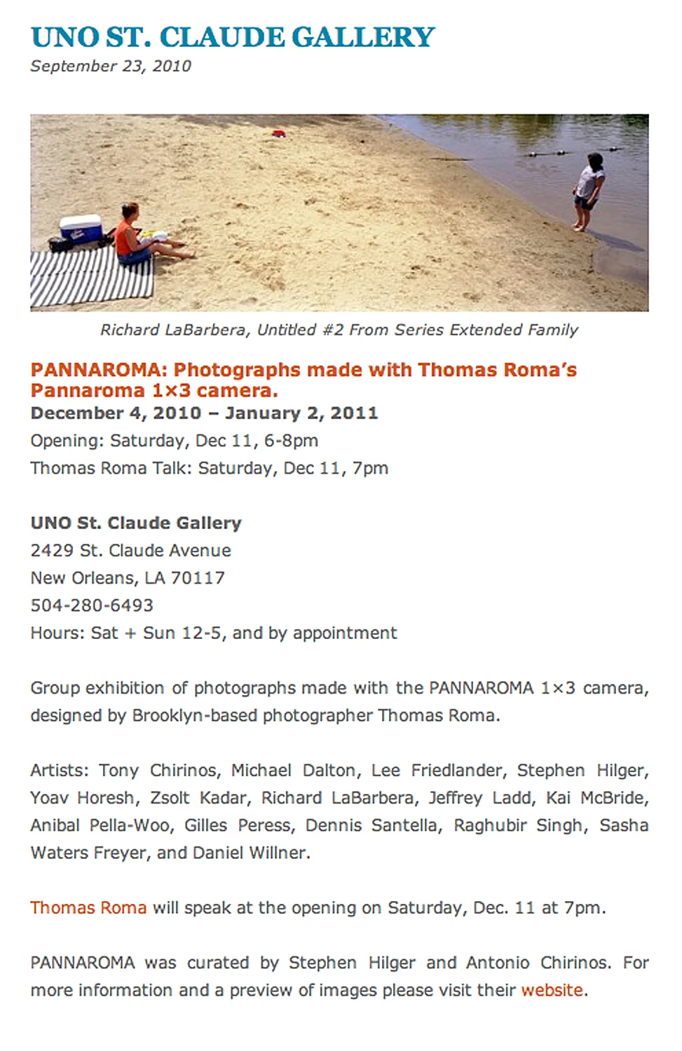 Pannaroma: Photographs made with Thomas Roma’s Pannaroma 1x3 camera, UNO St. Claude Gallery, New Orleans, LA