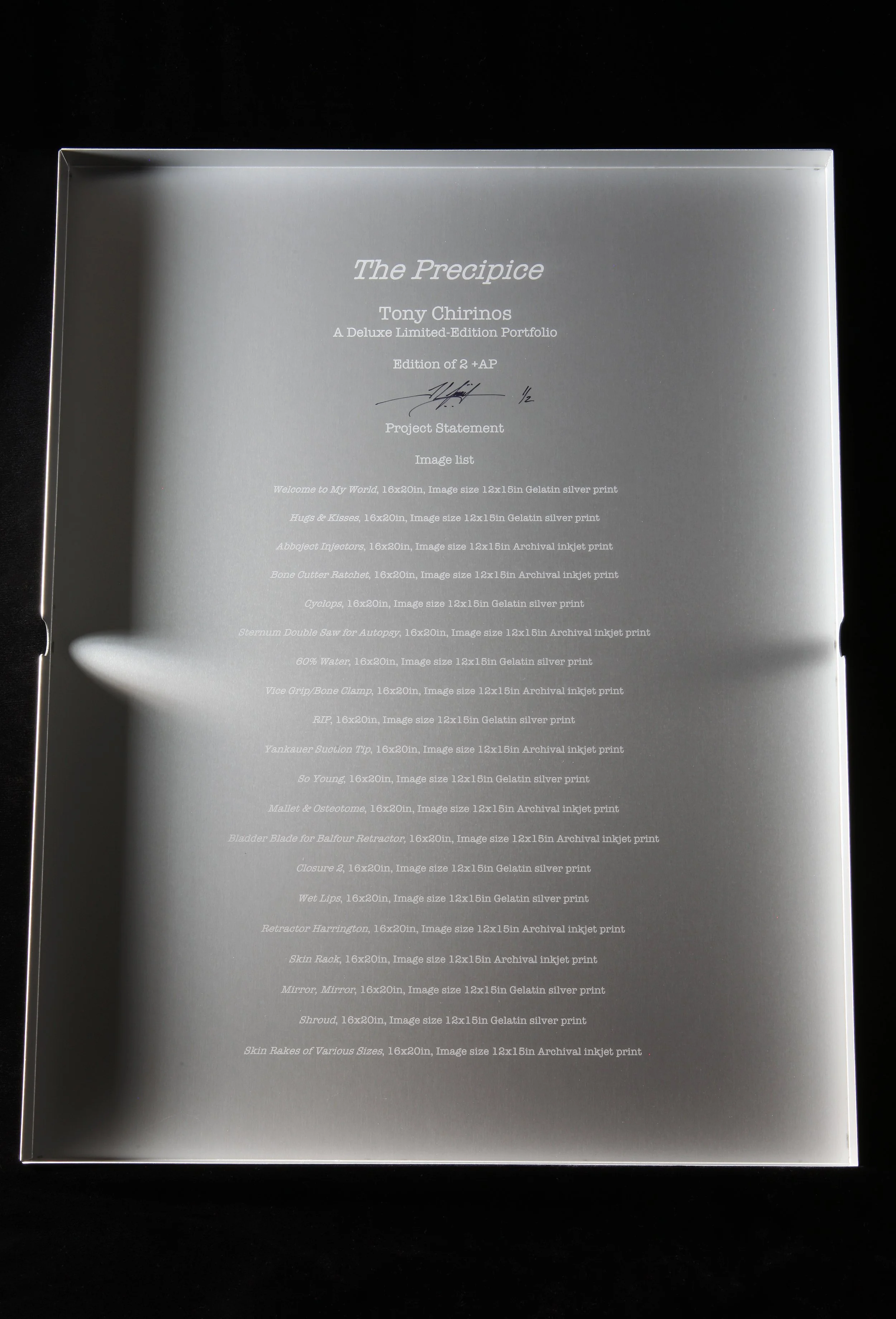 17x22 inches, Aluminum Portfolio Box, inside cover, laser edged