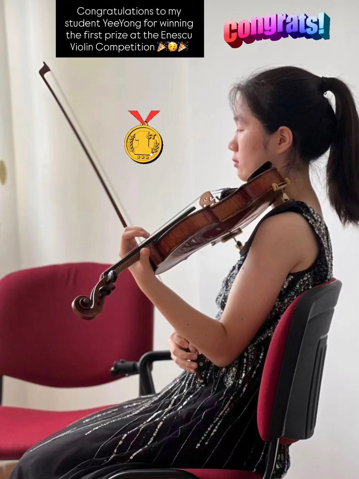 I&rsquo;m sooo proud of my student YeeYoung Chen, who just won First Prize at the Enescu International Violin Competition! 🎻✨ What an incredible achievement &ndash; your hard work, artistry, and dedication truly paid off.

Congratulations, YeeYoung!