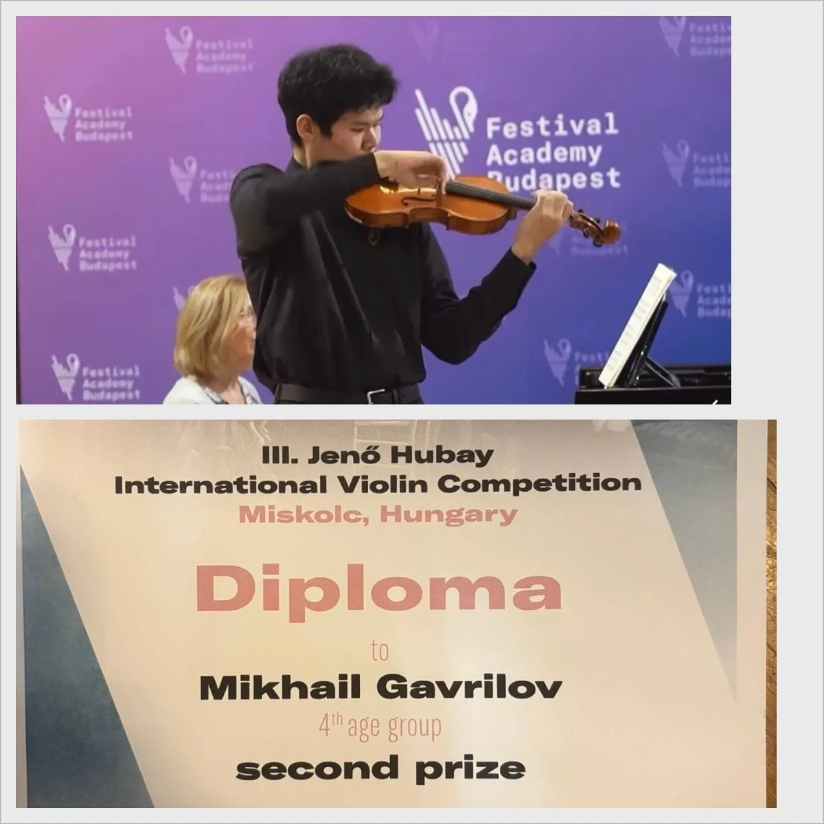 ✨ Huge congratulations to my student Mikhail Gavrilov! ✨
I&rsquo;m incredibly proud to share that he has just won Second Prize at the Jenő Hubay International Violin Competition! 🎻🏆