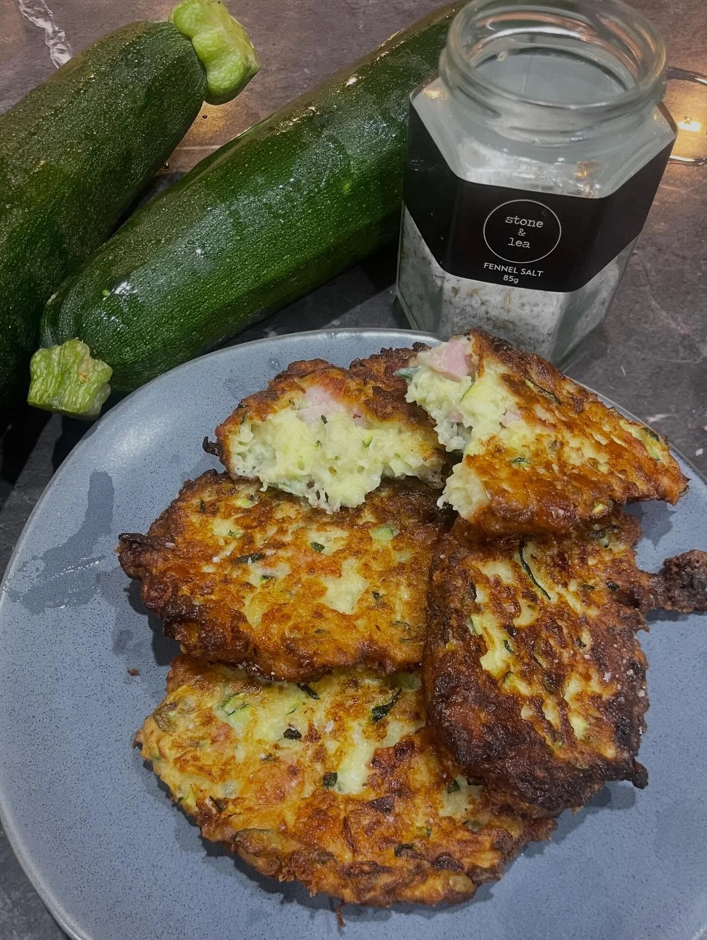 Zucchini fritters seasoned with our delish Fennel Salt 

SHOP: http://bit.ly/StoneandLea-FennelSalt