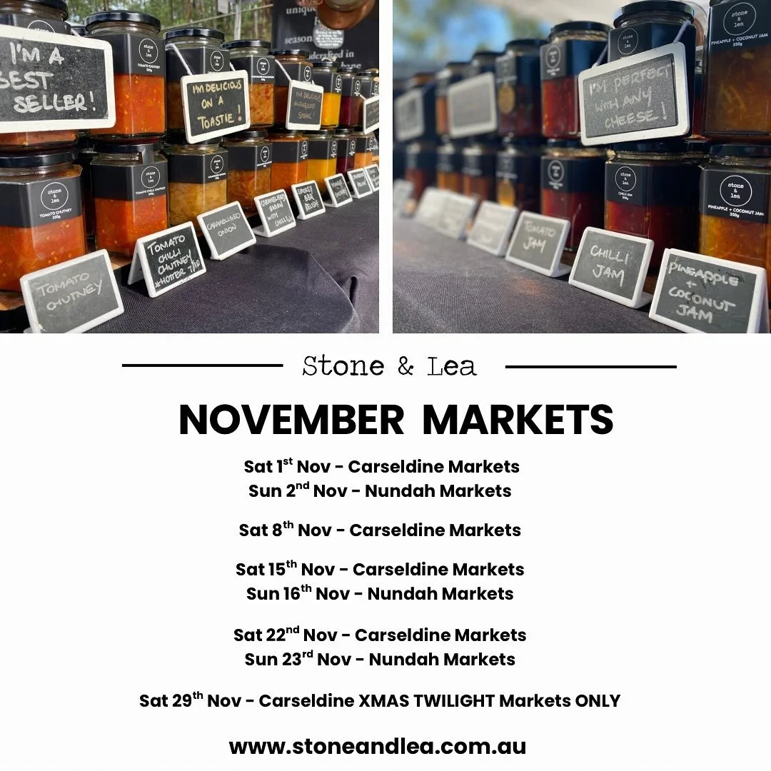 ✨November Markets in Brisbane ✨

🛒 Click &amp; collect available at our Markets or local pick up from Wavell Heights, contact Rosanne 0402754009

🚚 $15 FLAT RATE STANDARD SHIPPING AUS wide

https://www.stoneandlea.com.au/shop