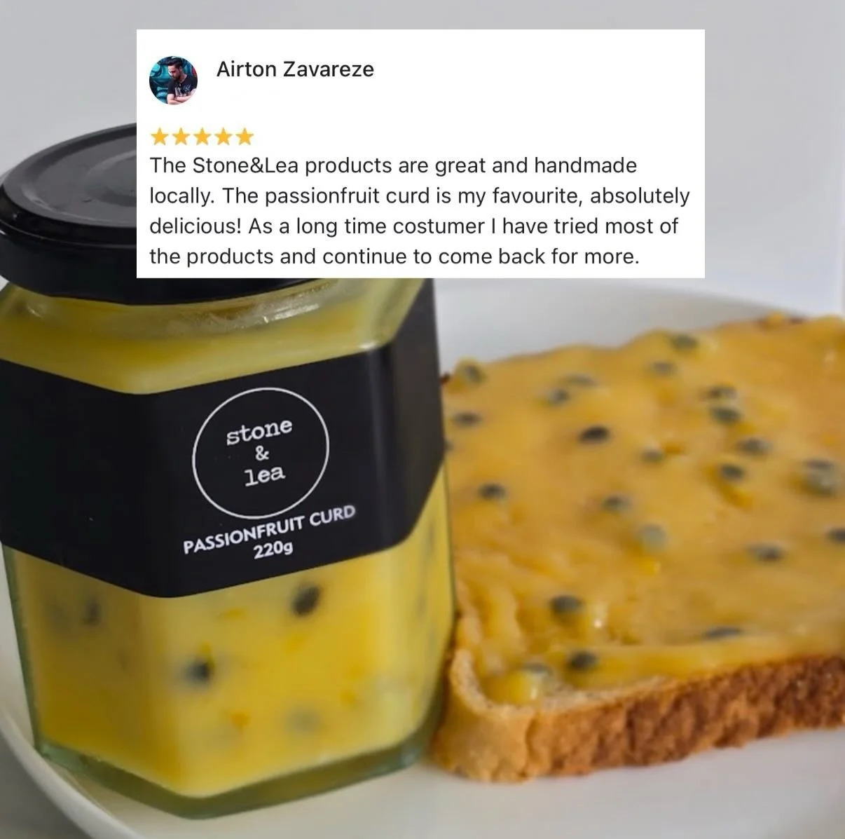 Thanks Airton for your 5⭐️ review of our Passionfruit curd 🙏🏼

SHOP: http://bit.ly/StoneandLea-PassionfruitCurd