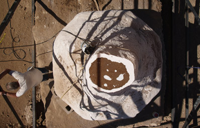 Slice and scan of a termite mound in Namibia for later reconstruction into 3D model. Image credit Rupert Soar.