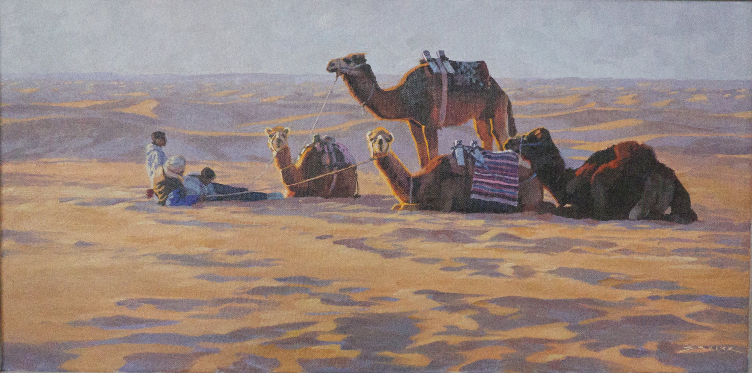  Camels of Sahara Douz, 12 x 24, oil 