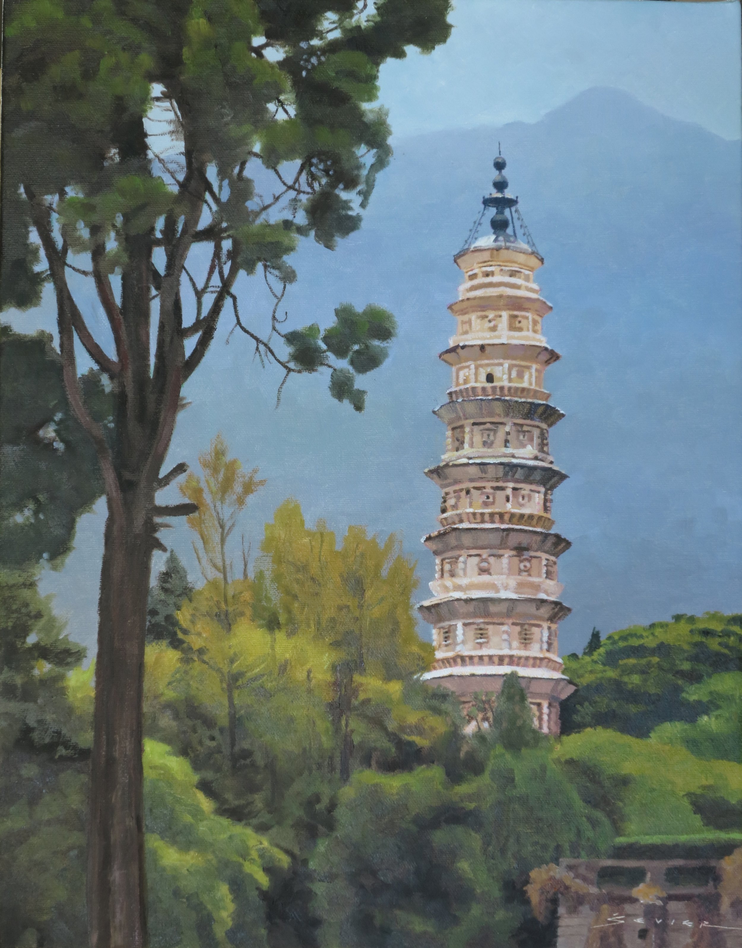  One of Three Pagodas, 18 x 14, oil 