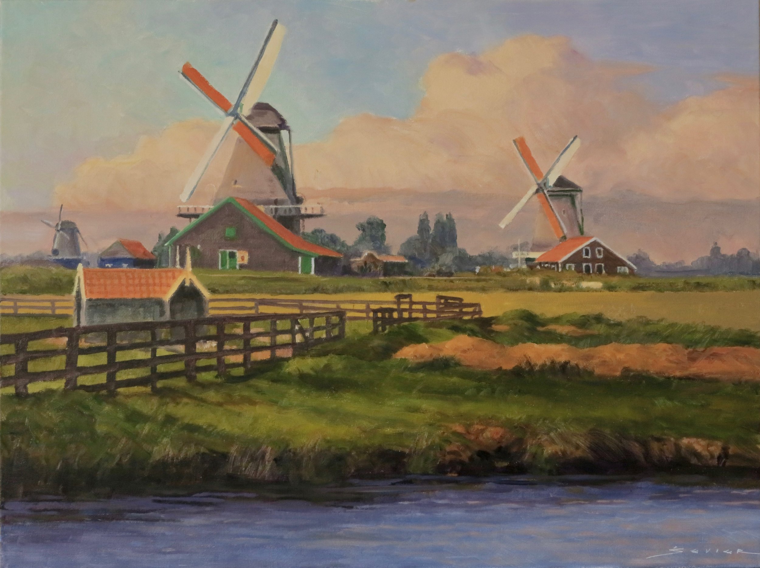 Windmills at Zaanse Schans                           18" x 24" oil