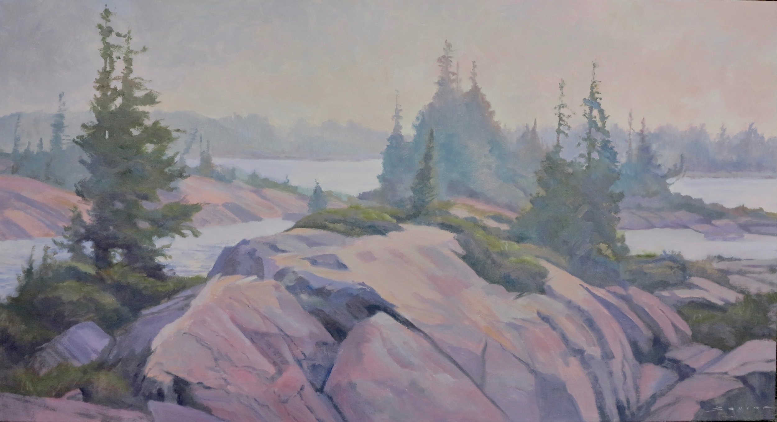  Geoff"‘s Rock, Geo. Bay  26” x 48”  oil 