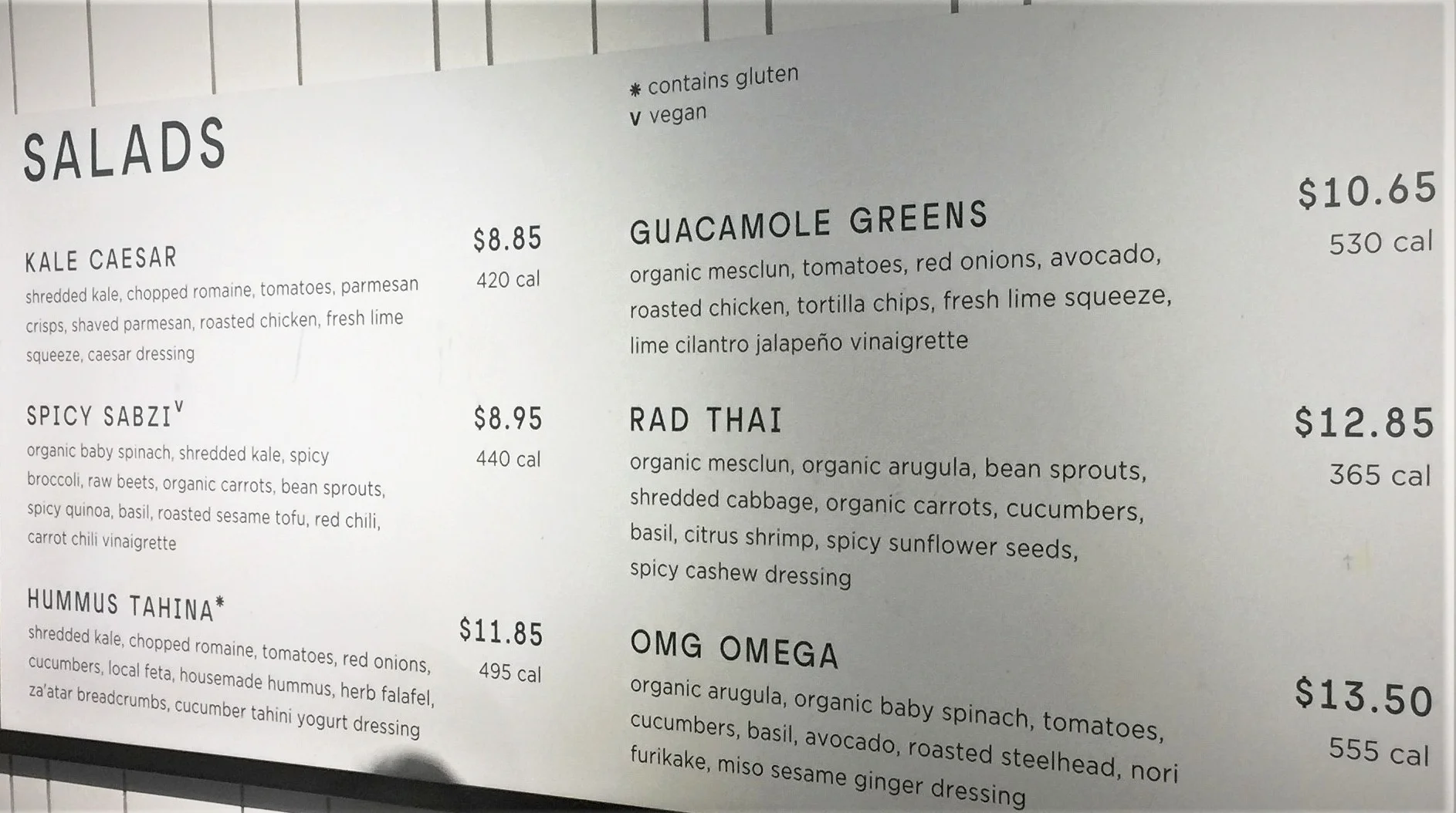 Wall menu in Sweetgreen's, Brooklyn, NY, May 2017