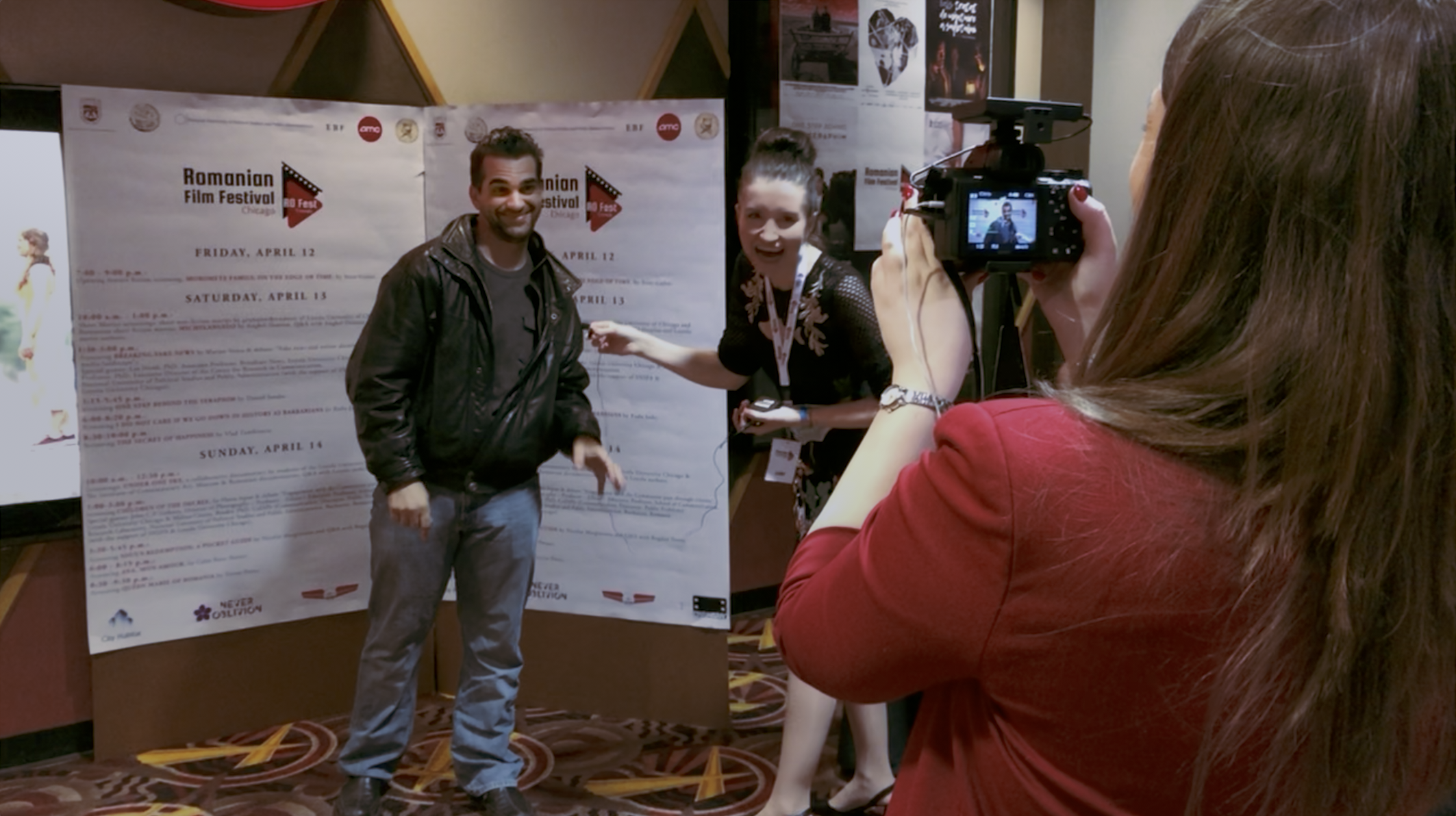 Chris Sche being interviewed at the Romanian Film Festival.