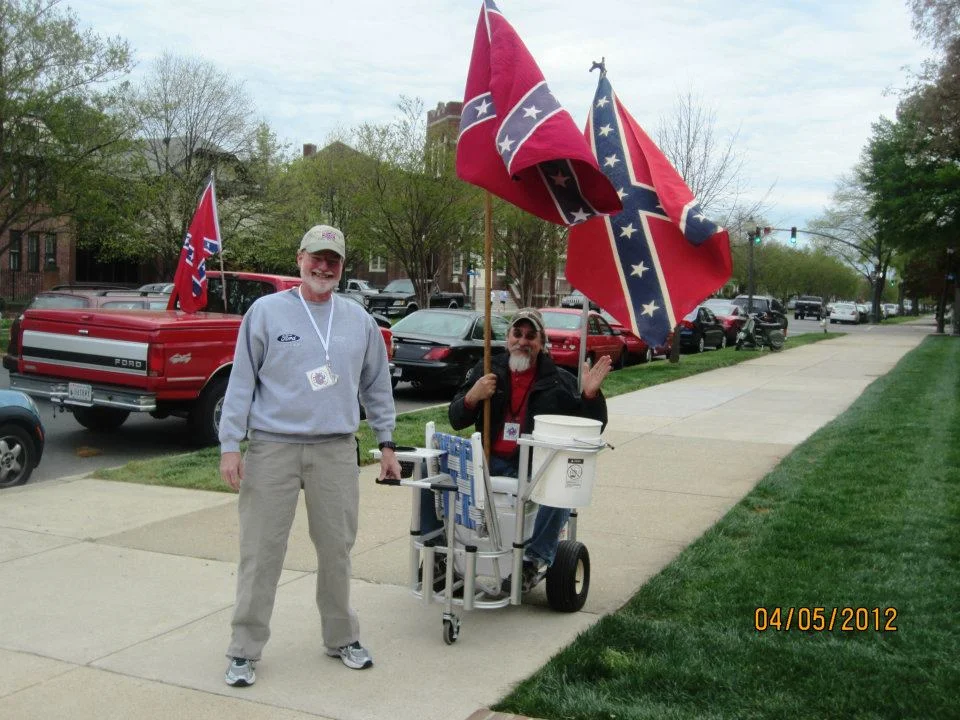 Self-described "Flaggers" protesting outside of the Museum of Fine Arts. Image from, and I shit you not, http://southernflaggers.blogspot.com/ .