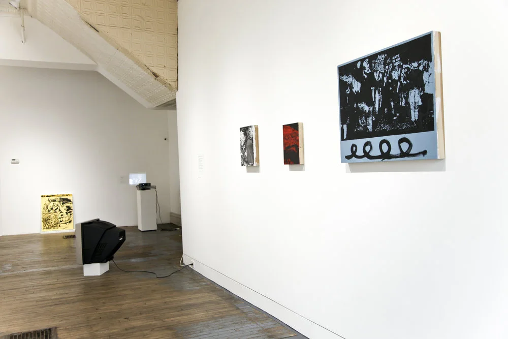 Installation view of the two-person exhibition "VICIOUS CIRCLE" (2017) by Thomas J Gamble and Annie Zverina at Anytime Dept., Cincinnati, OH