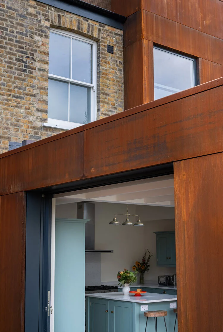 Corten steel cladding to rear extension by Lendel Stephens Architects
