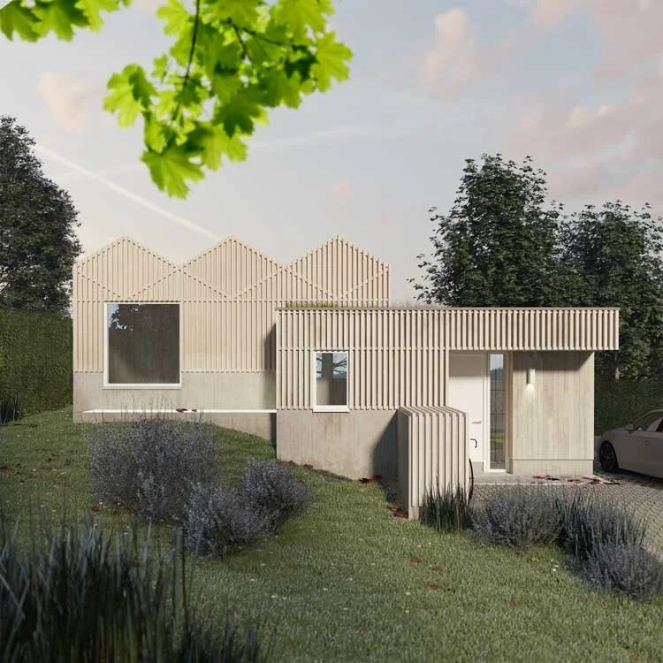 Timber batten cladding and saw tooth roof to new home by Lendel Stephens Architects