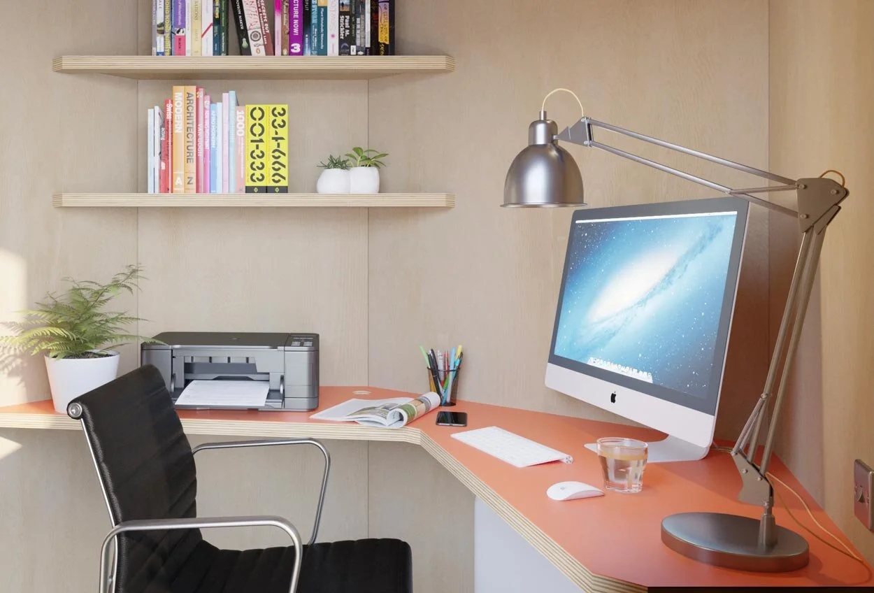 Birch faced plywood interior to micro garden office