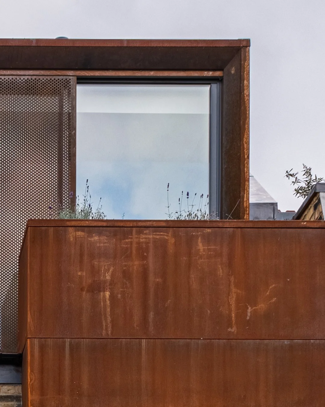 Corten steel planter detail, Lordship Lane, East Dulwich