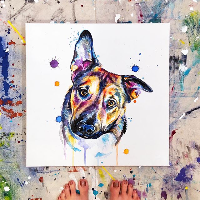 This pup is as cute &amp; sweet as he looks 😍. His floppy ear is everything 🧡
.
.
.
.
.
.
.
.
.
.
.
.
#LindsayMichelleART #dog #pup #presebt #surprise #custom  #dogart #dogpainting #pupart #petportrait #animalpainting #houstonartist #animalart #ani