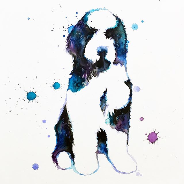 Experimented with a new style concept to portray a Sheepadoodle 🌀
.
.
HBD 🥳 @lonestarkate_ .
.
.
.
.
.
.
.
.
.
#LindsayMichelleART #sheepadoodle #dog #pup #present #surprise #custom  #dogart #dogpainting #pupart #petportrait #animalpainting #housto