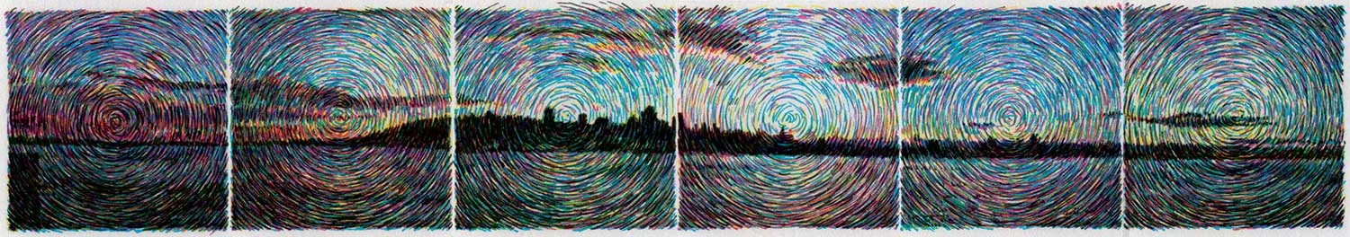 Coucher de soleil sur Québec (Sunset On Quebec City) , 2007 impression à jet d’encre sur polyester, aluminium, 6 éléments / inkjet print on polyester, aluminum, 6 elements 55 x 330 cm