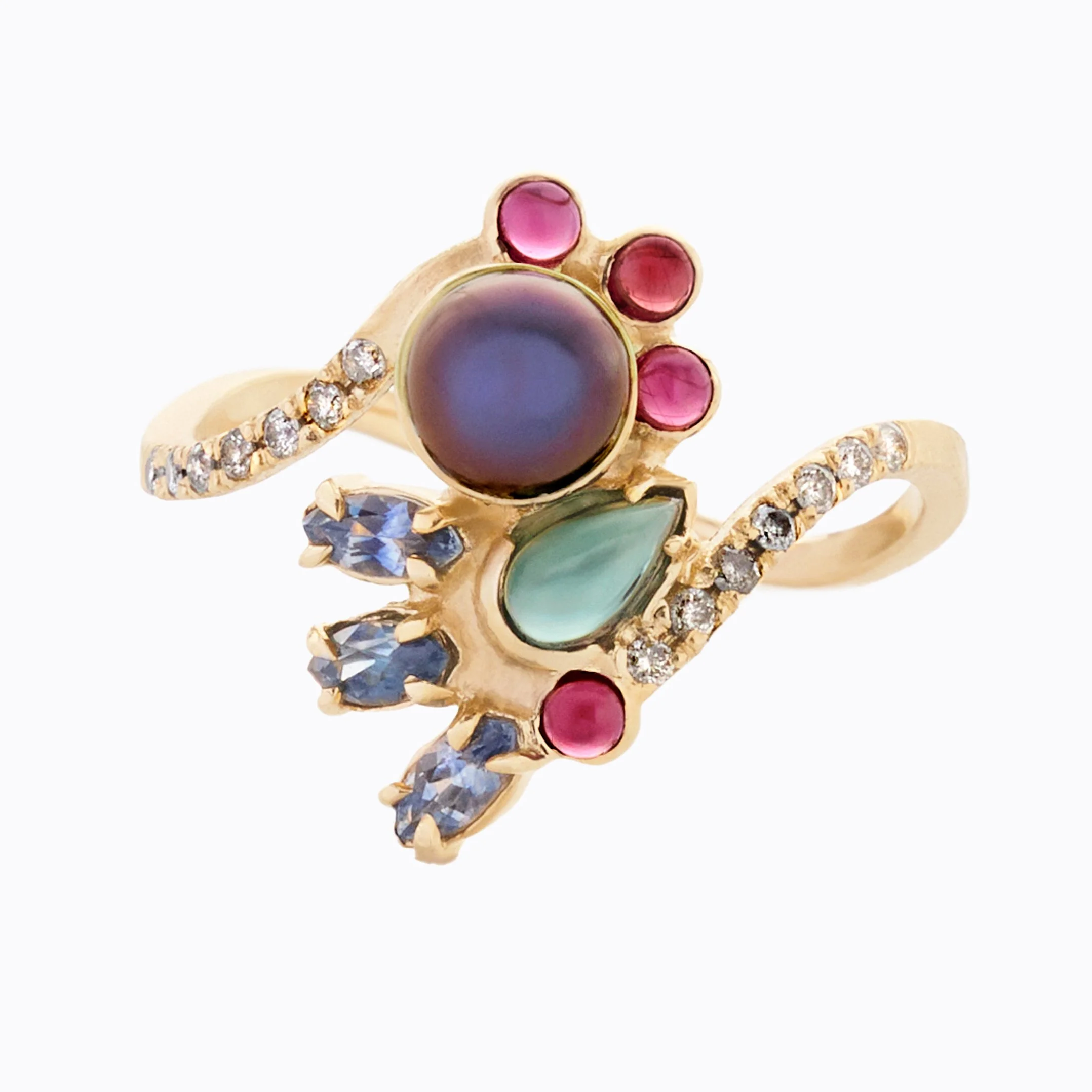 TAKAHĒ: Pearl and Gemstone Cluster Ring