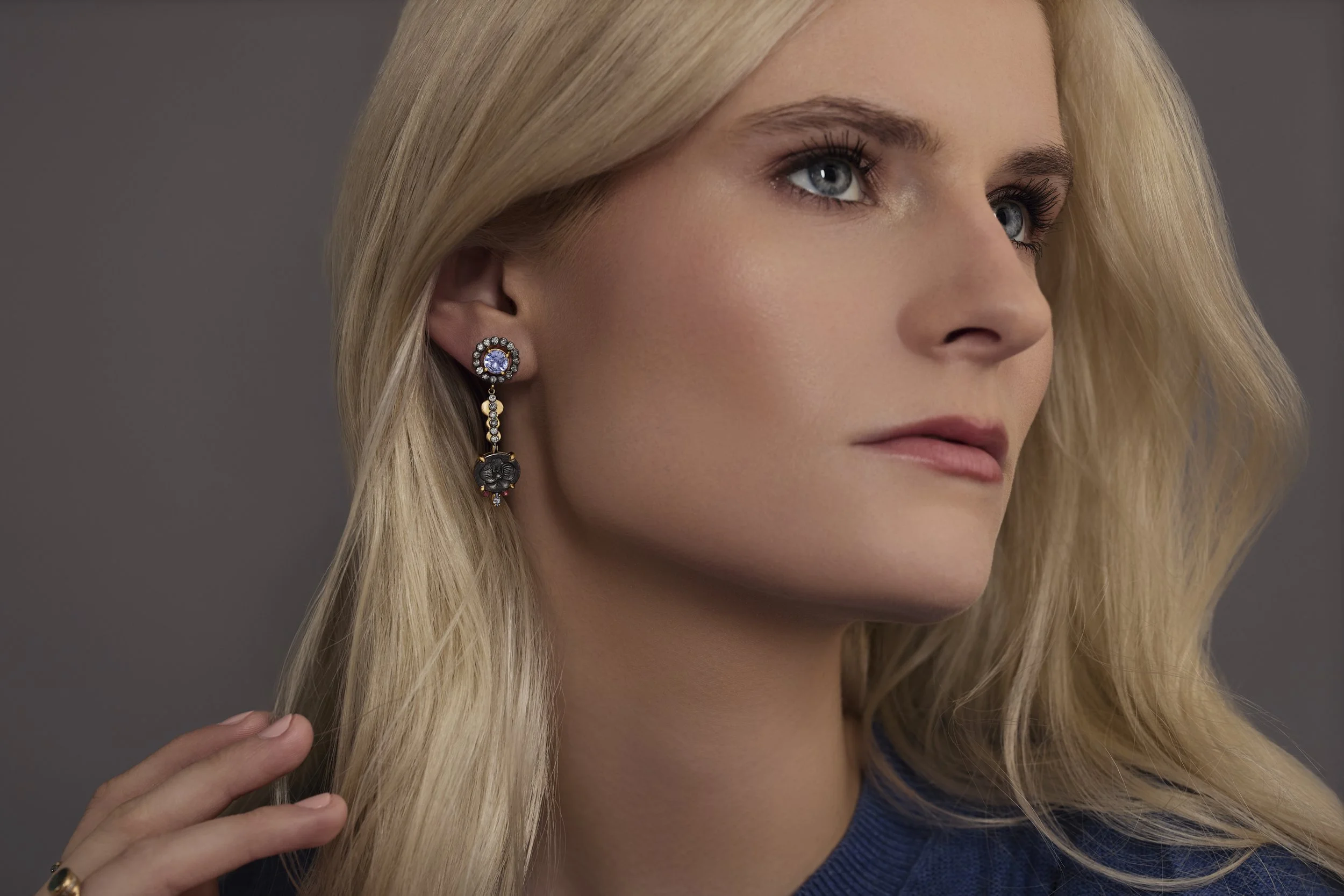 Sapphire and Diamond Earring on Model