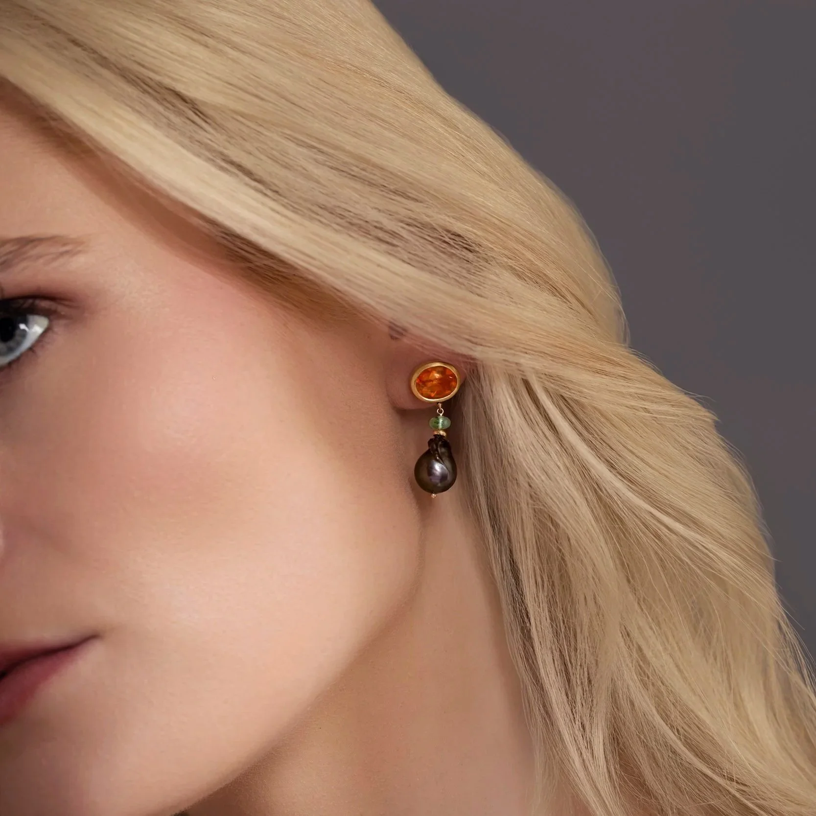 Opal and Pearl Earring on Model