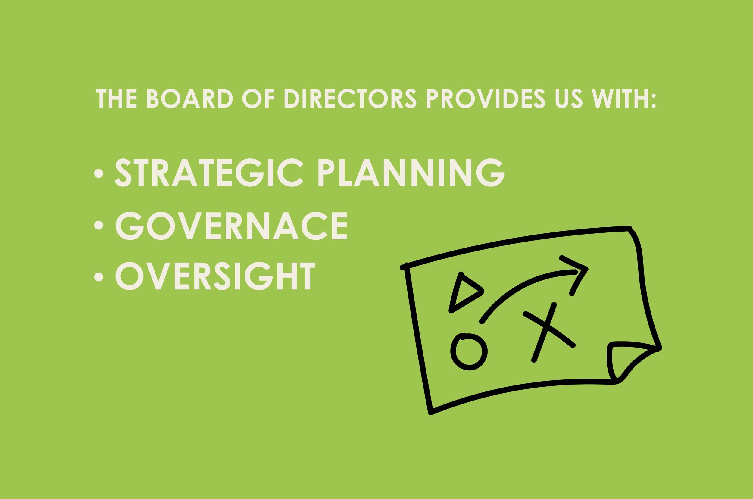 The board of directors provide us with, strategic planning, governance, oversight.