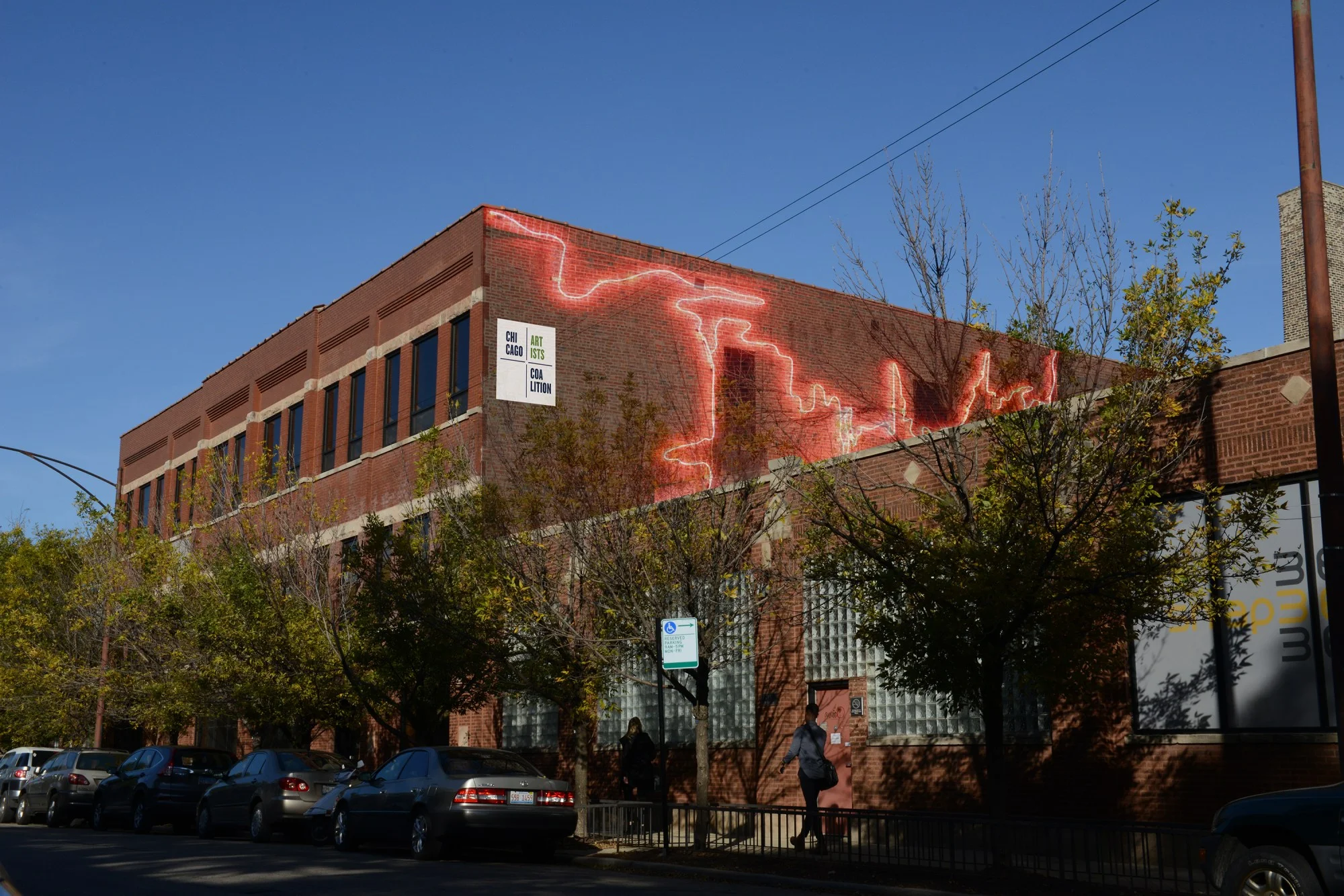 The new Chicago Artists Coalition facility at 2130-40 West Fulton Street with the hypothetical rendering of artwork, “Seep” by artist Erik L. Peterson