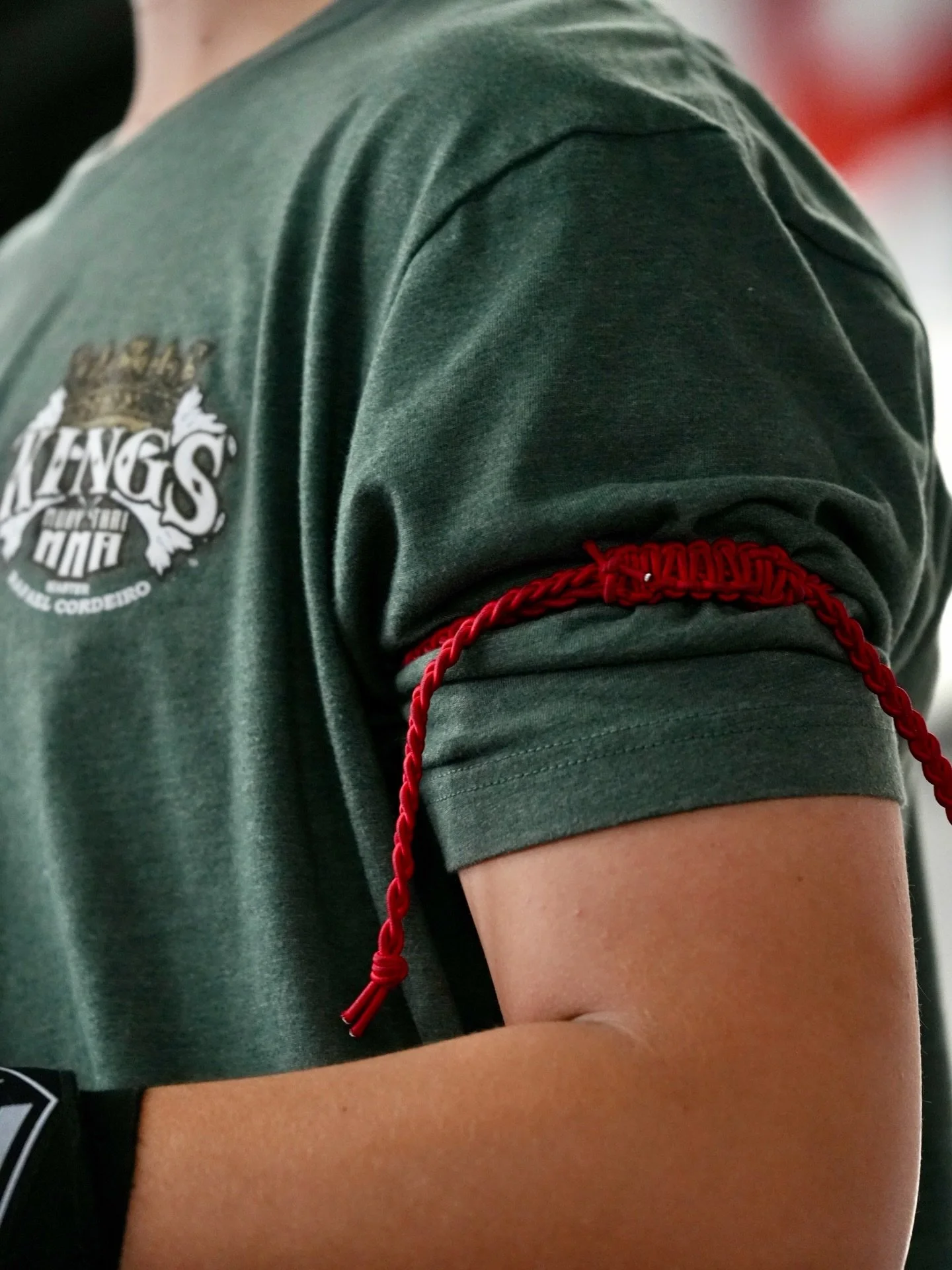 Rep your belt with pride. 

The Brazilian Muay Thai belt system was created under the Brazilian Muay Thai Federation. 

The belt system : 

White/Red
Red
Red/Light Blue
Light Blue
Light Blue/Dark Blue
Dark Blue
Dark Blue/Black 
Black