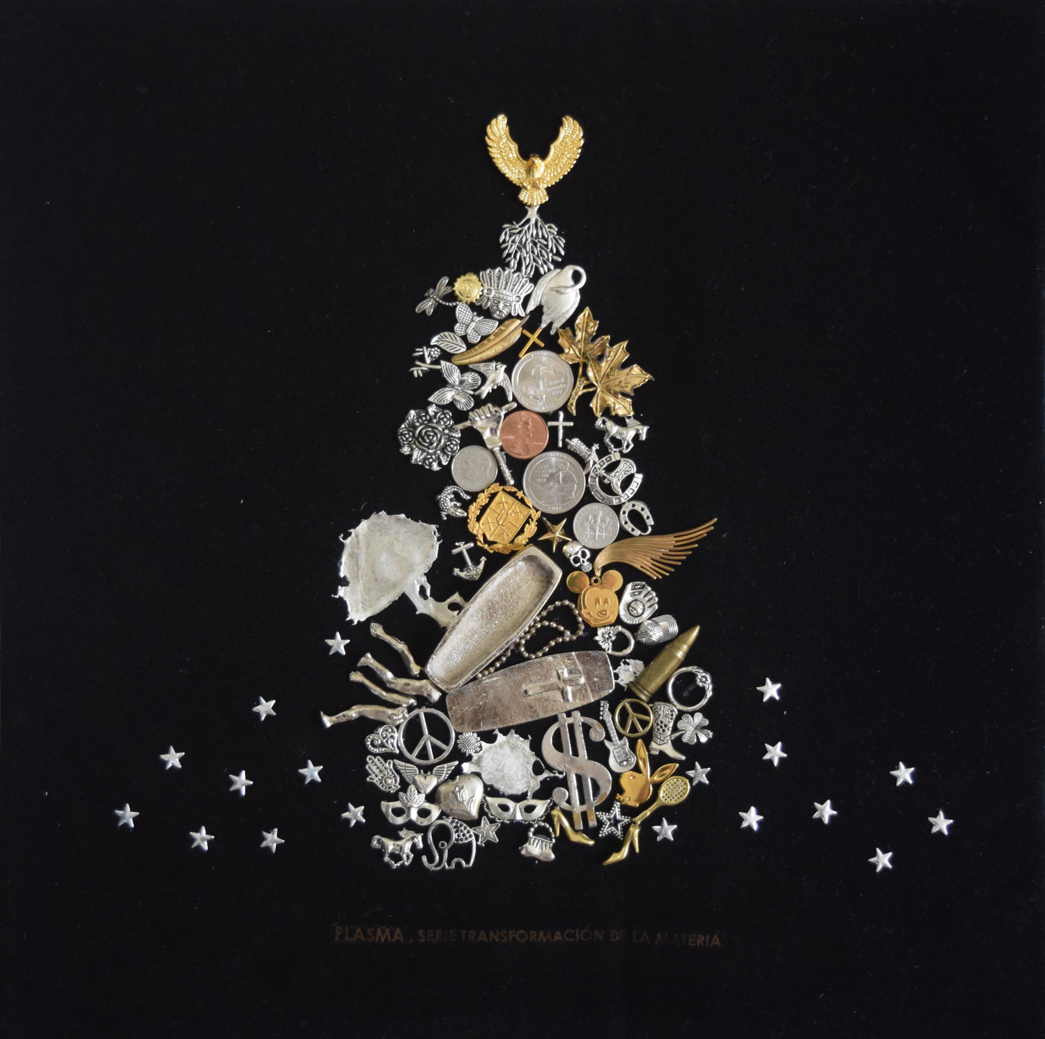 Adriana Arronte Plasma , 2016 De la serie Transformación de la Materia Bas-relief, metal, wood, glass. 17.32 x 17.32 in