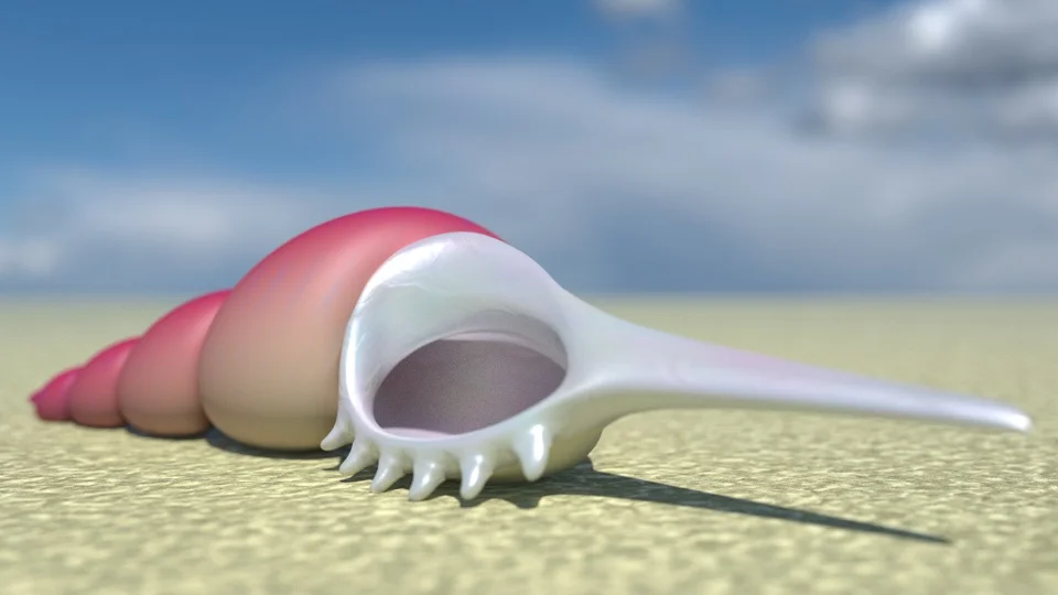 3D digital red spiky seashell