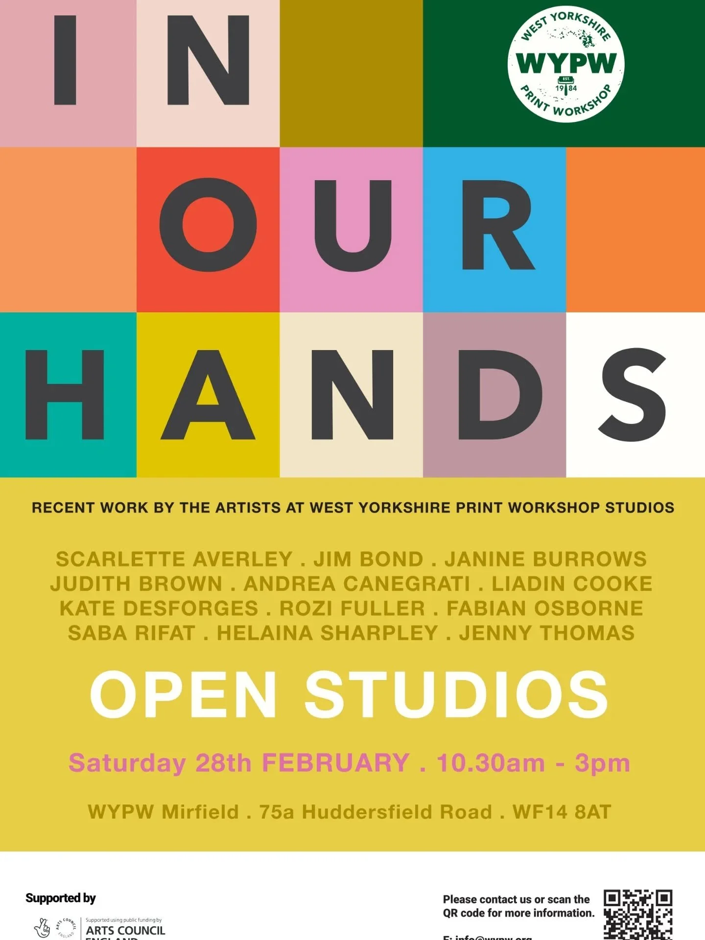 Come and see me and other artists in our studios in Mirfield this Saturday!

You are invited to a special Open Studios event at our Mirfield site. This is chance to meet our studio artists whose work is currently on show  in 'In Our Hands', at our Hu