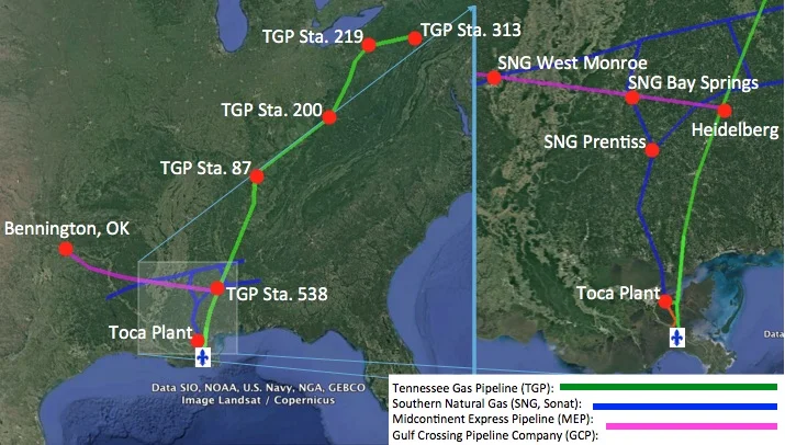 Easy feedstock sourcing from numerous firm natural gas receipt points on existing pipelines with open capacity.