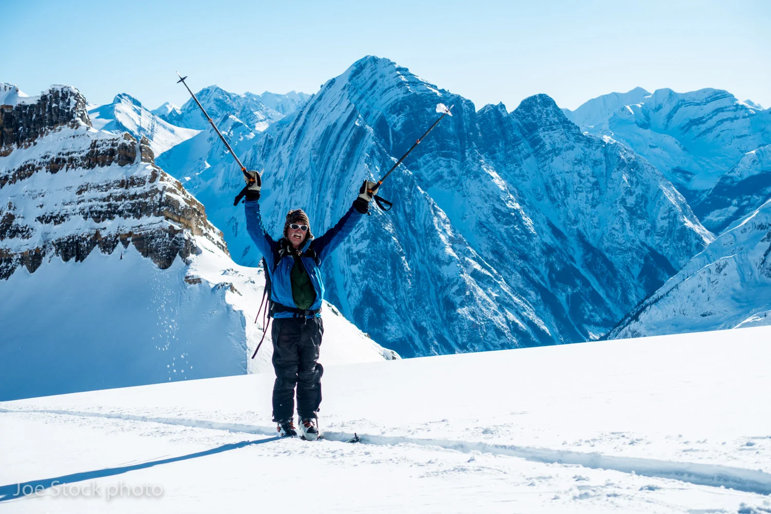 Oh, right, Canada is pretty nice also. Here's Kent Marshall giving his trademark AAAOOOO! above Icefall Lodge in the Canadian Rockies. Icefall is known for steep terrain and a thinner Rockies snowpack. We nailed mid-winter conditions with sun, stable powder and a fun group that also included Robert Ray and Phil Steele from Helena, Montana. Kent, a contractor from Laramie, Wyoming, organized this amazing trip and invited me. Kent and I have also toured together in the Western Chugach and Alaska Range . Thanks for another great trip Kent!
