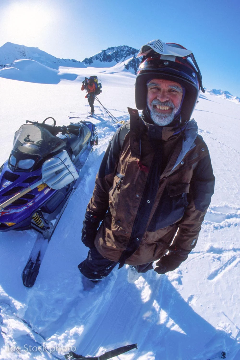 Snowmachiners on the Tazlina Glacier. These guys rule the western Chugach. They'll ride five hours across glaciers from Valdez to have lunch in Eureka then ride back.