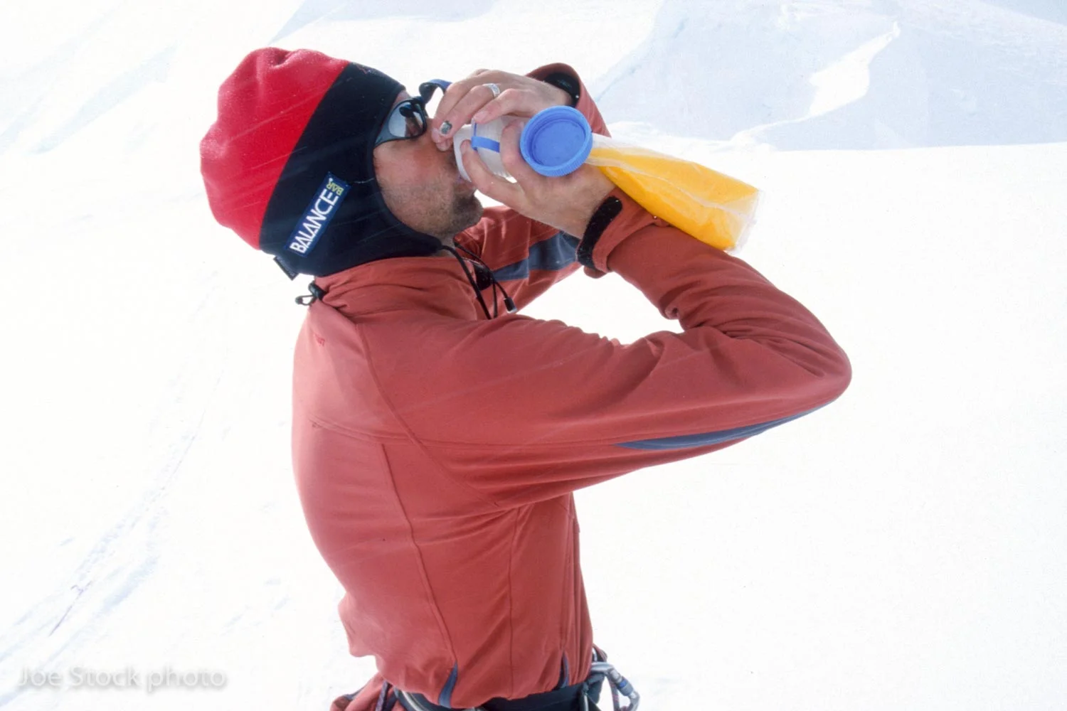 Disaster! Joe drinking strong Tang from a malodorous bottle. His regular water bottle cracked.