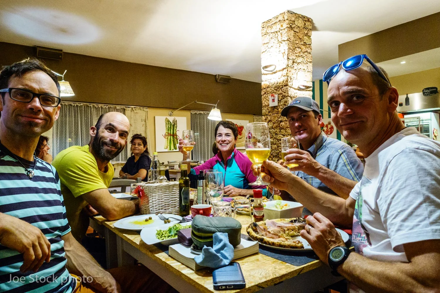 Joe, Andrew Wexler, Cathy, Eric Larson and Boris Lorencic having real deal Italian pizza after climbing at Oltre Finale. This summer Cathy did a world-class job at enduring night after night of guide talk. Well, another late summer in the Alps. I love it and can't wait for next year. For now, I'm so excited to return home to the USA!