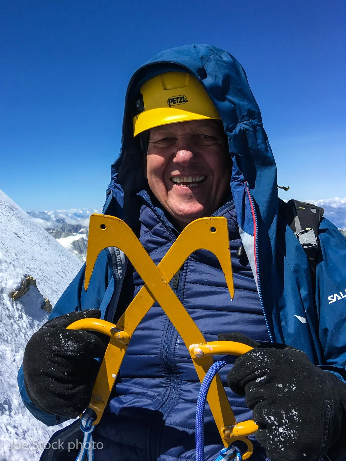 Russian with his ice hooks on the Matterhorn summit icefields.