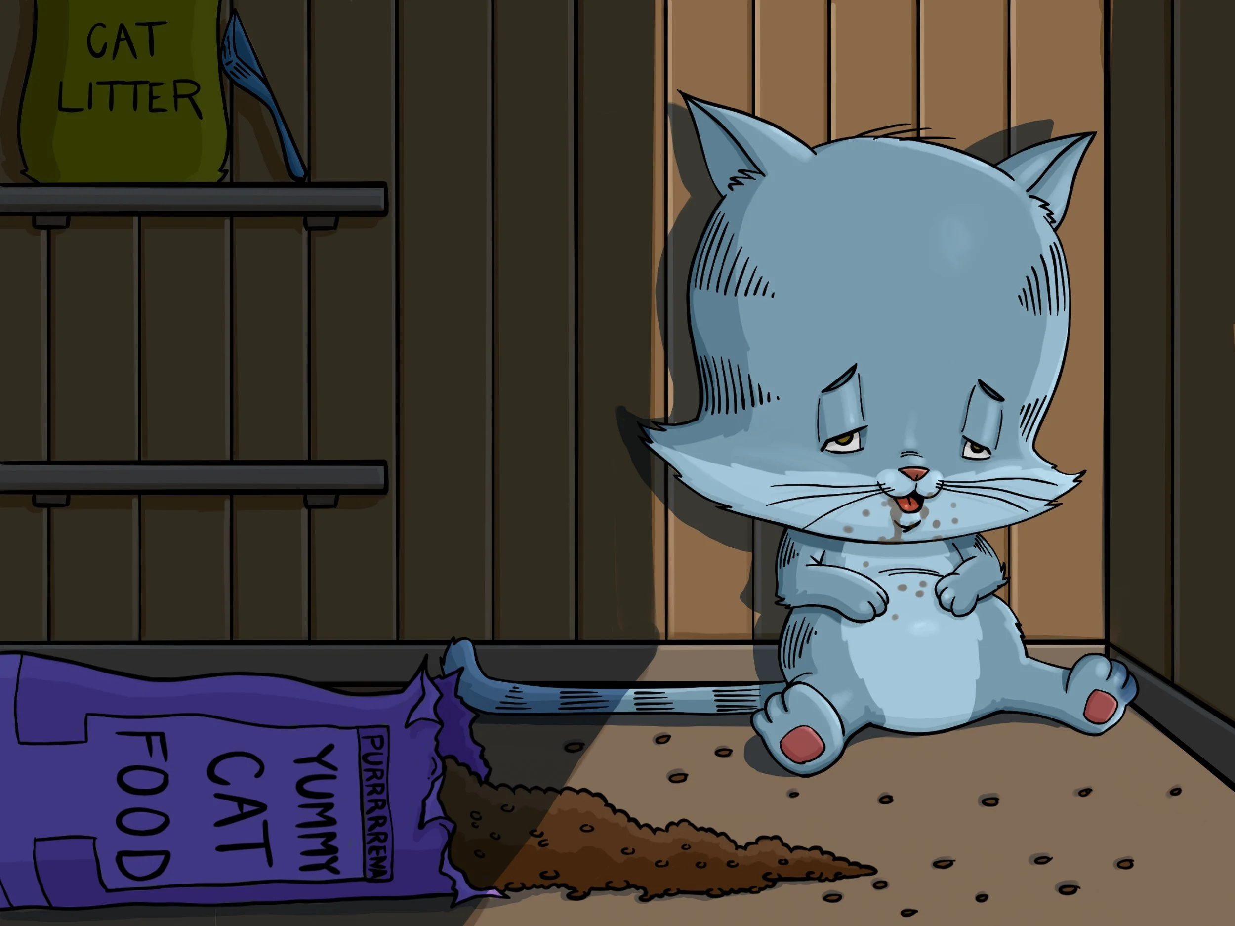 The cat uses different coloring techniques compared to the fish, giving you a wide scope of knowledge to draw from