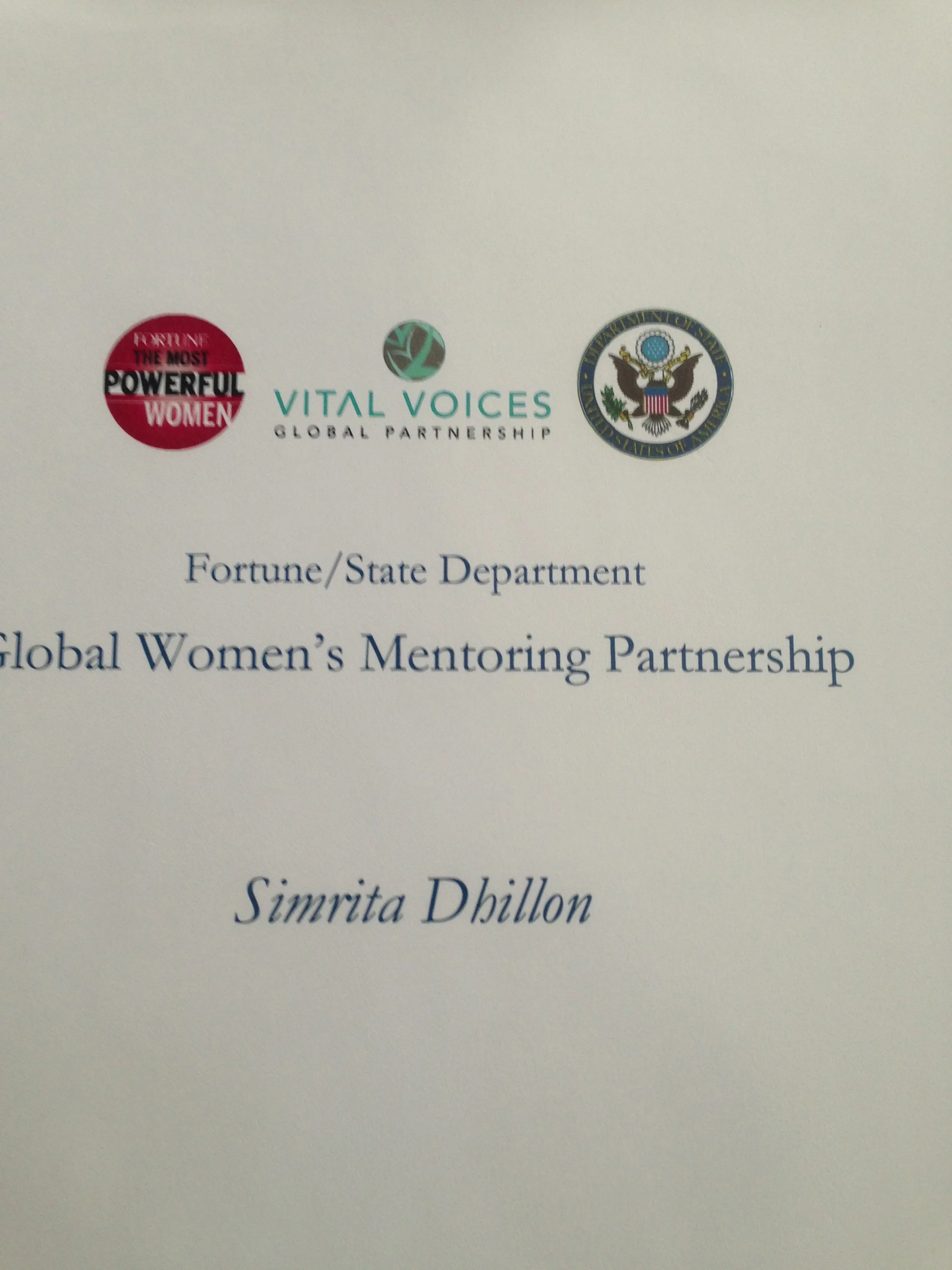 Thanks to Vital Voices Global Partnership. Fortune/ State Department - Global Women's Mentoring Partnership.