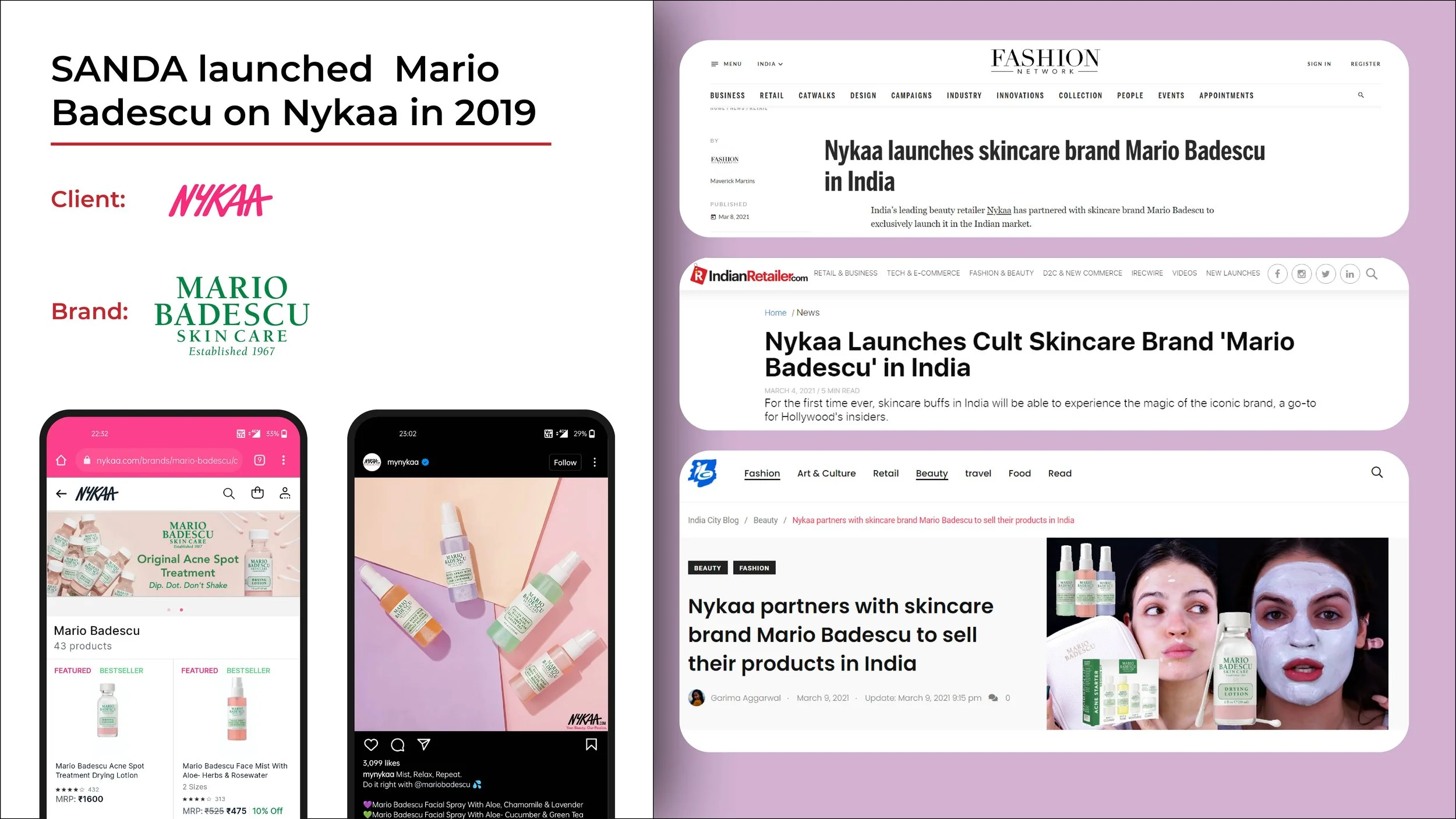 Case study on SANDA launches Mario Badescu on  Nykaa in 2019