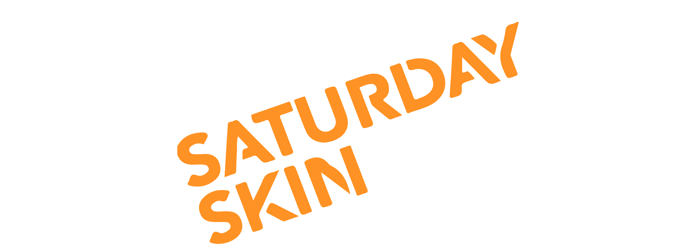 Orange and black logo with the phrase 
'Saturday Night Skin' in bold, stylized font.