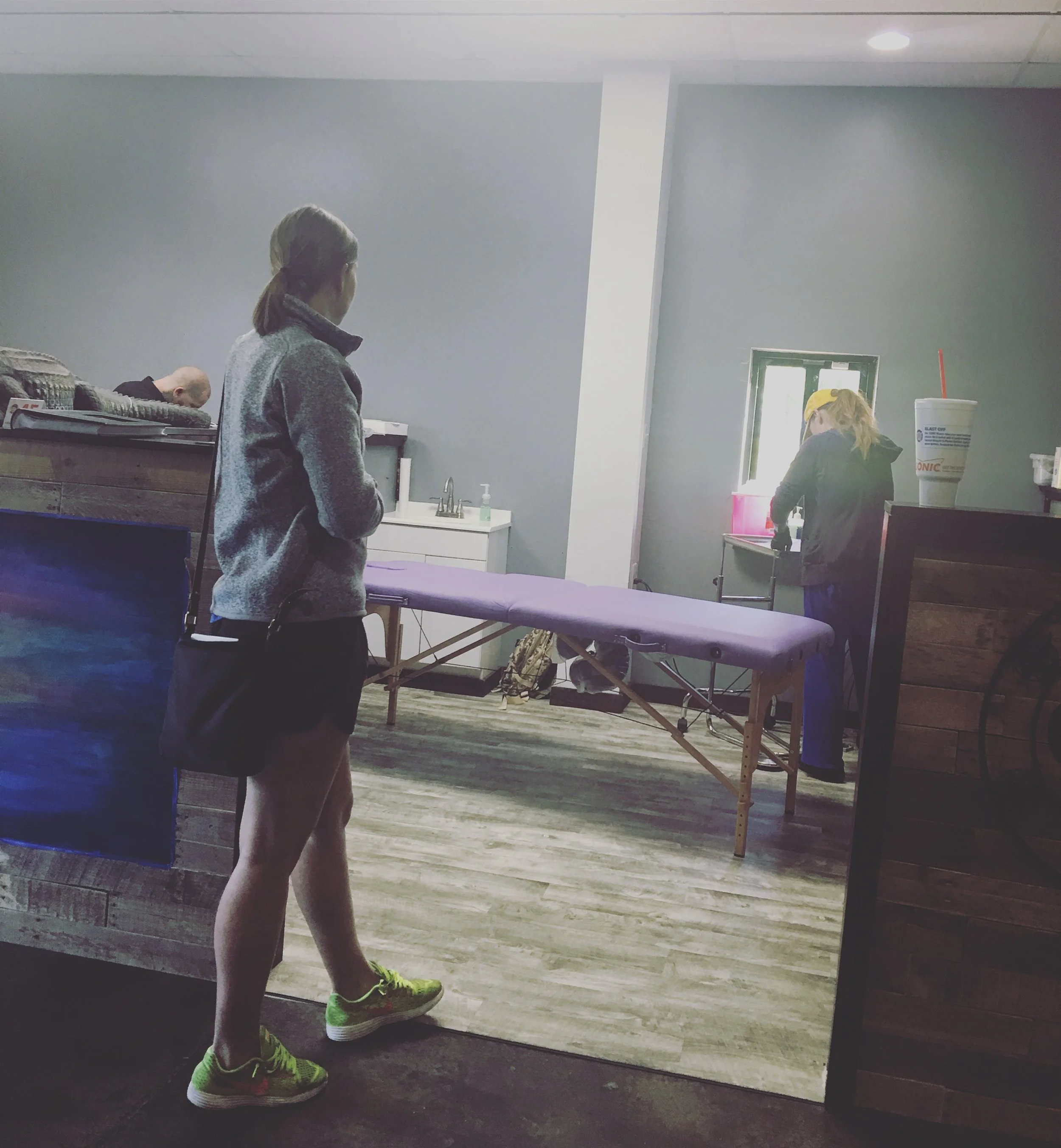 Waiting nervously while Kim got the area prepped.