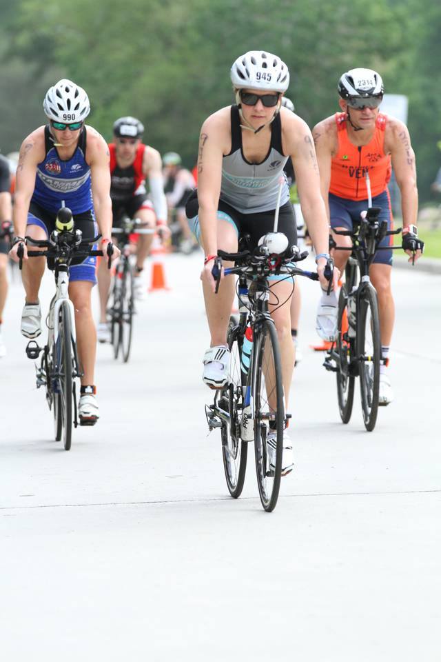 Getting started on the bike...Megan is behind me in blue.