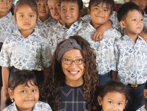 Tess with students in Bali