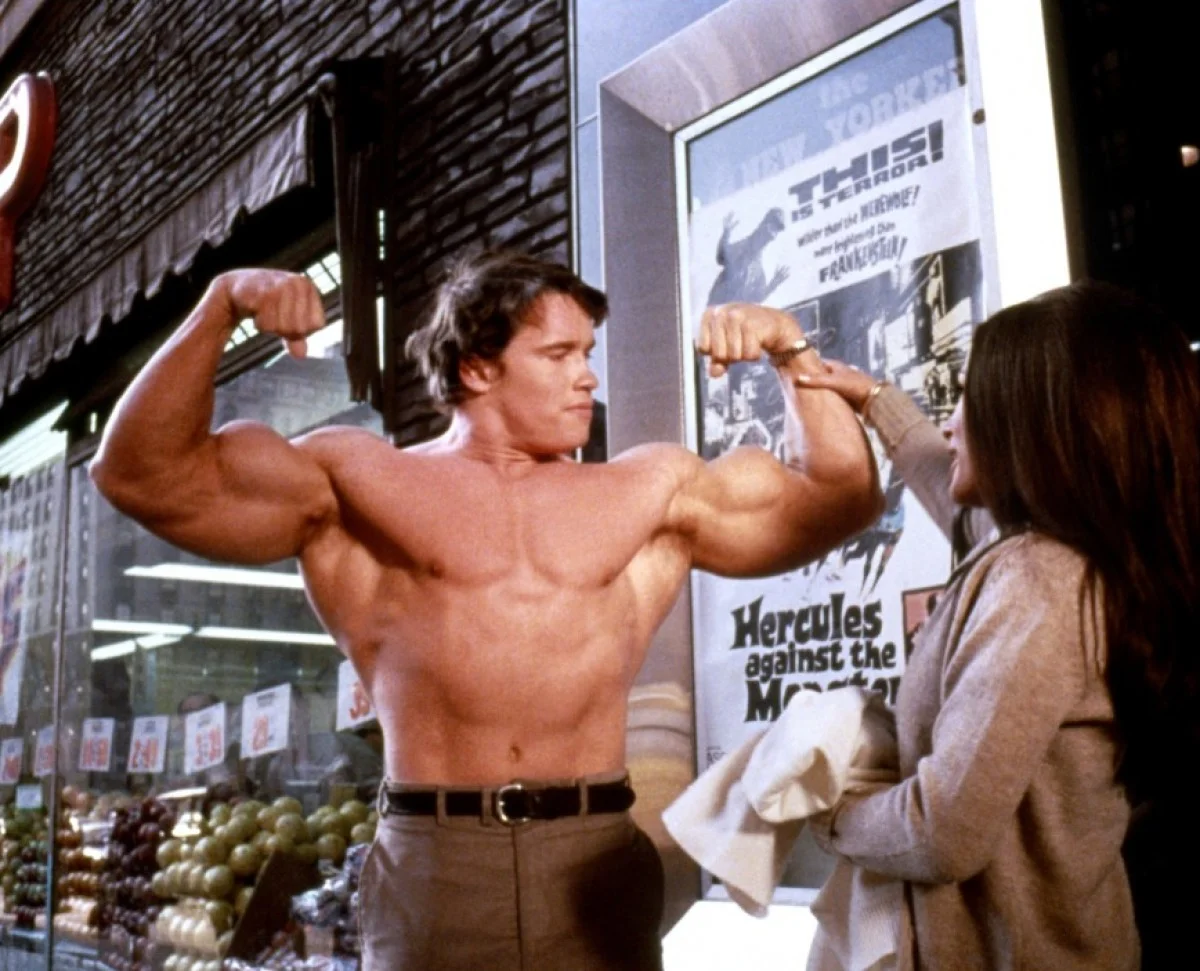 Arnold Schwarzenegger in Hercules in New York in his first role young shirtless