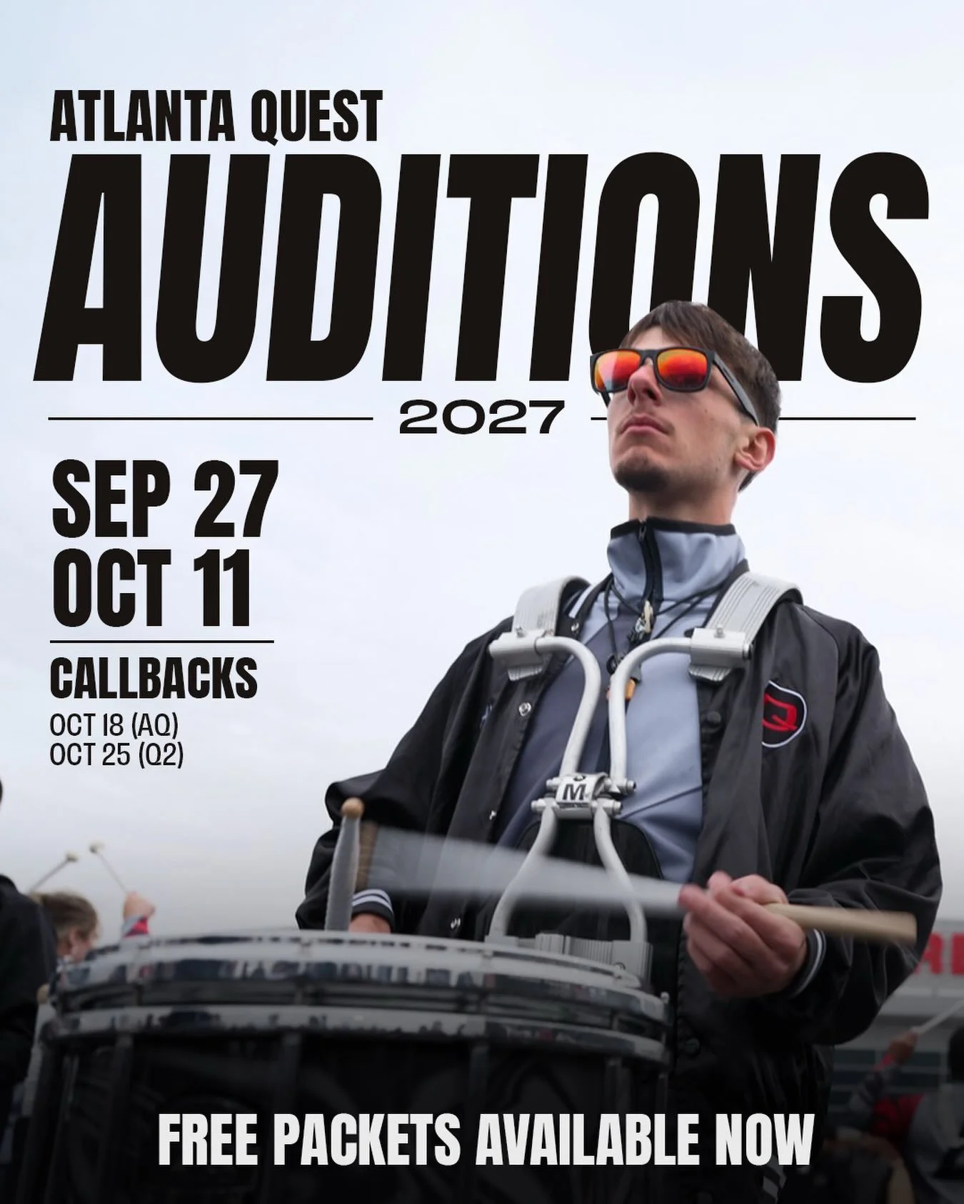 Audition Season is HERE - only 4 weeks until our first audition camp 🥁🥁

Go to our bio, get our free packets, join our FB Interest Group, and register now! 

#Auditions #AtlantaQuest #AQlife #AQ27 #WGI2027