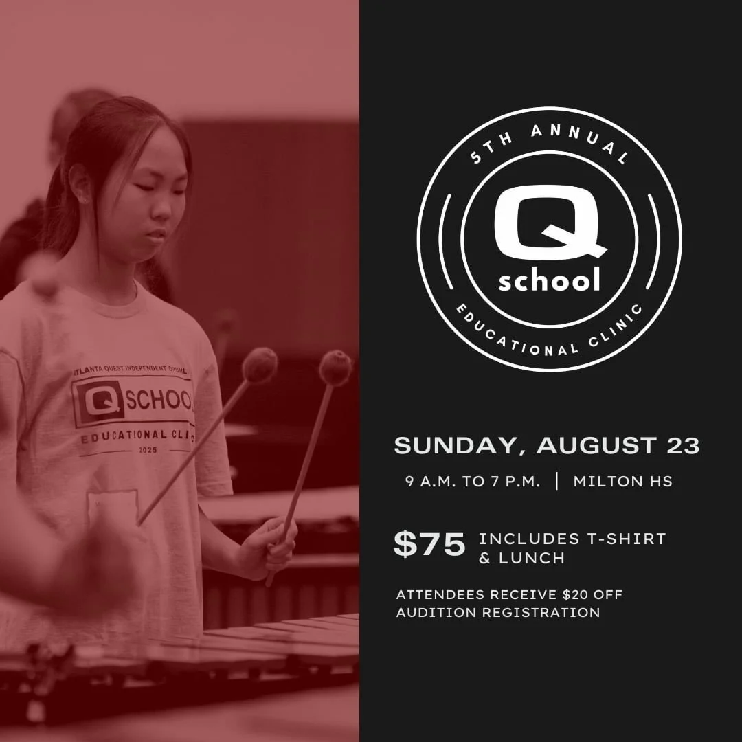 ⏳Q-School is just 4 days away ⏳ Sign up now to learn the AQ way without the pressure of auditions alongside 200 of folks just like you! 

**Note: our front ensemble spots are now 100% closed. Battery spots are all still open. We apologize for the inc